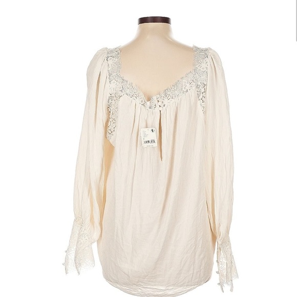 Free People Flutter By NWT Elegant Cream Butterfly Lace Trim Blouse - Picture 3 of 5
